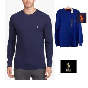 NWT• Polo RL • Waffle Knit Thermal • Men’s • Large • Blue with Orange Logo